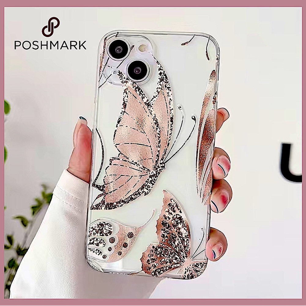 Butterfly Pattern Print Silicone Transparent Phone Case iPhone 13 ProMax